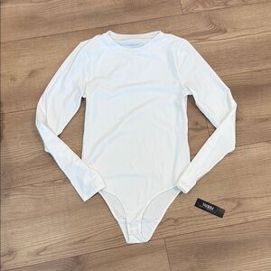 White House Black Market White Long Sleeve Bodysuit